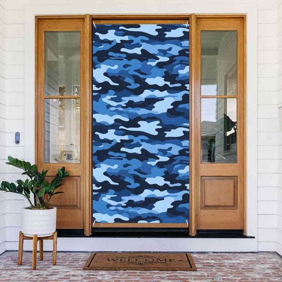 Door Decoration Banner 72.835.4in Strong And Durable Use Safe Folding Light Weight Easy To Hang With A 6 M Rope Vector Camouflage Pattern Blue_1