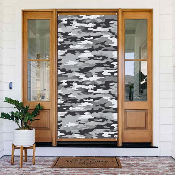 Door Decoration Banner 72.835.4in Strong And Durable Use Safe Folding Light Weight Easy To Hang With A 6 M Rope Vector Camouflage Pattern Gray_1