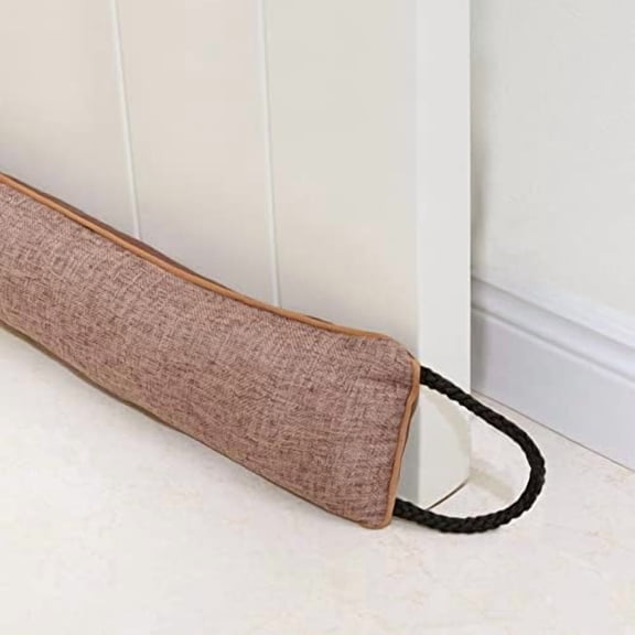 Under Door Draft Stopper 42 inch Wind Stopper for Door & Window, Weighted French Air Draft Stopper Front Door Snake Noise Blocker for Bottom of Door with Hanging Loops - Brown