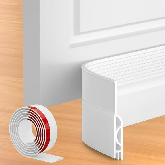Door Draft Stopper, Adjustable Door Sweep for Bottom of Door, Under Door Gap Filler for Exterior & Interior Doors, Door Weather Stripping Blocks Noise and Cold Air (39Inch, White)