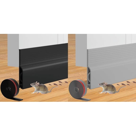 Door Draft Stopper for Bottom of Door, Adjustable Weather Stripping Door Seal for Cold Insulation, Under Door Sweep for Exterior & Interior Doors, Door Bottom Seal Blocker Noise (39inch,Black+Grey)