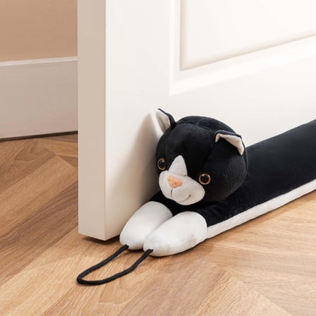 Door Draft Stopper for Bottom of Door and Window, Weighted Cute Animal Seal Strip for Wind, Noise, Light, Dust, Door Snake and Sweep for Home Essentials Decorative, 32" Air Blocker, Black Cat