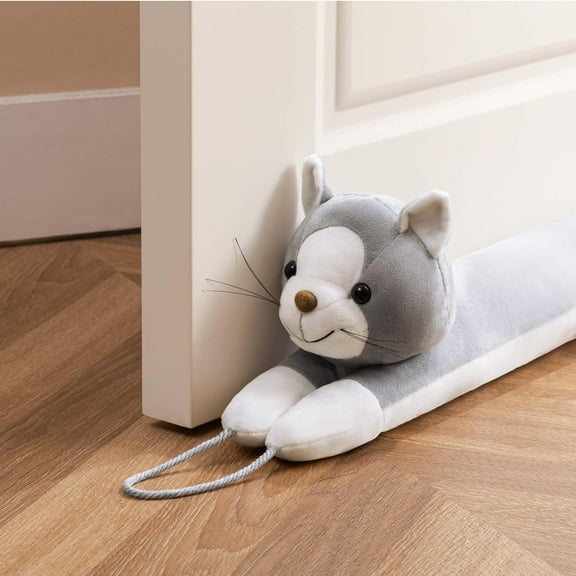 Door Draft Stopper for Bottom of Door and Window, Weighted Cute Animal Seal Strip for Wind, Noise, Light, Dust, Door Snake and Sweep for Home Essentials Decorative, 38" Air Blocker, Gray Cat