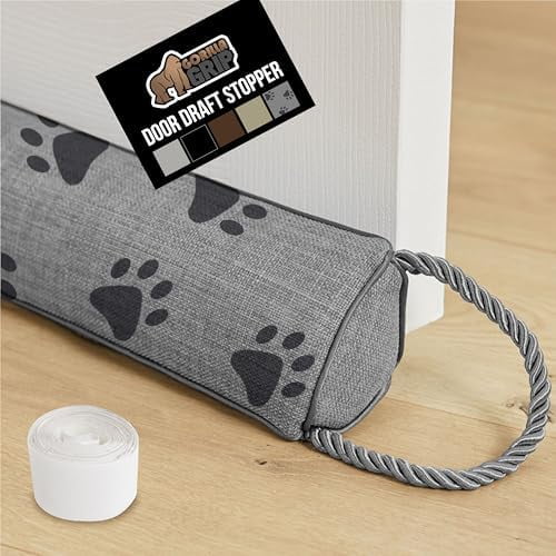 Door Draft Stopper for Bottom of Doors, Sweep Weather Stripping Seal Noise, Cold Air Blocker, Soundproofing, Warmth Sealer, Easy Install Gap Filler, Home Essentials, 32 Inch, Paw Prints