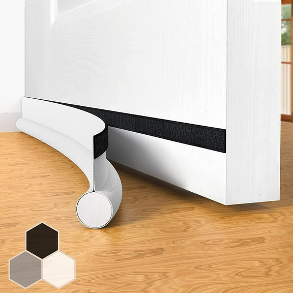 Door Draft Stopper Bottom One Sided Blockers37" Cutable Under Blocker Insulator Sweep Weather Stripping SoundproofFits for InteriorExterior Doors1 Pack,White
