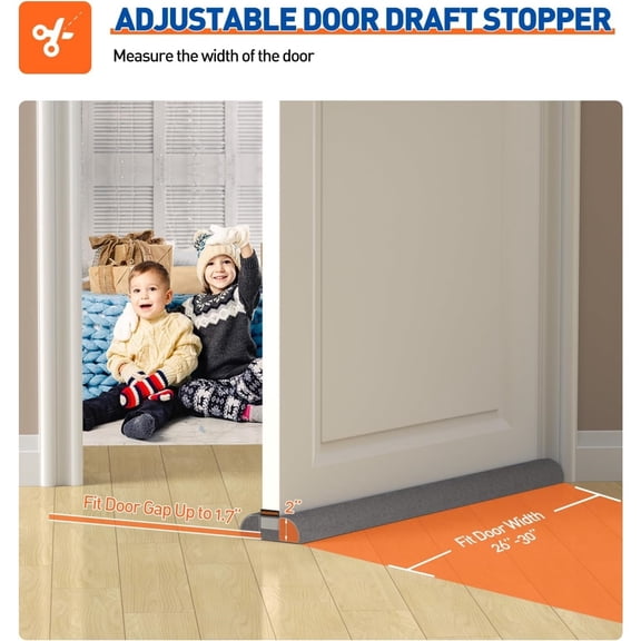 Door Draft Stopper for Bottom of Door, 2 Pack 30 Inch Under Door Draft Stopper, Fan Shaped Under Door Gap Filler Bottom, Door Soundproofing, Grey