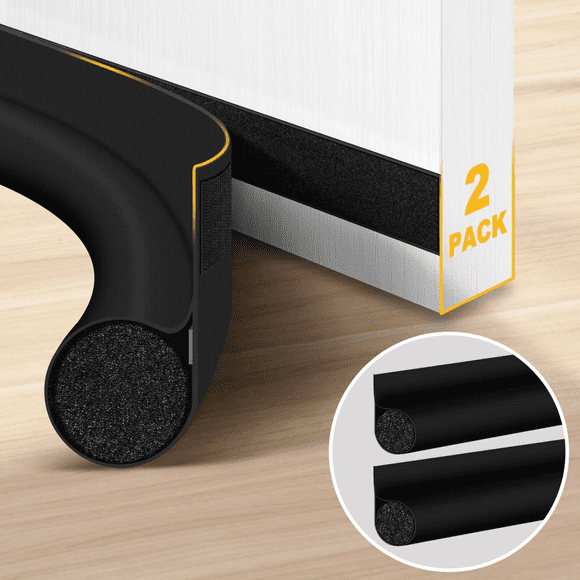 Door Draft Stoppers 30 Inches Door Weather Stripping for Bottom of Door 30 Inch Door Sweep for Exterior & Interior Doors Noise Air Smoke Dust Blocker, Black
