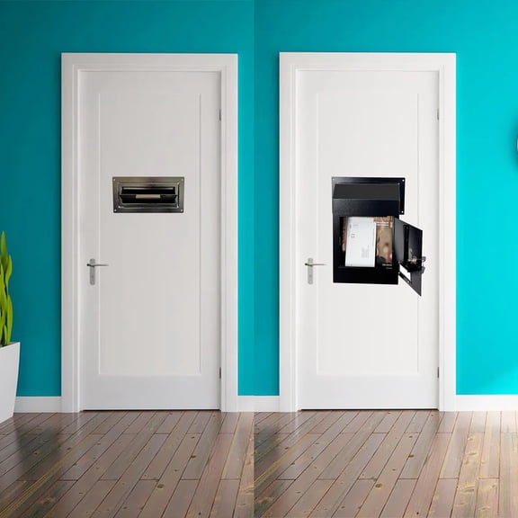 Door Drop Box Mail Slot with Locking Steel Rear Access for Rent Deposit Night Anti-Fishing Black