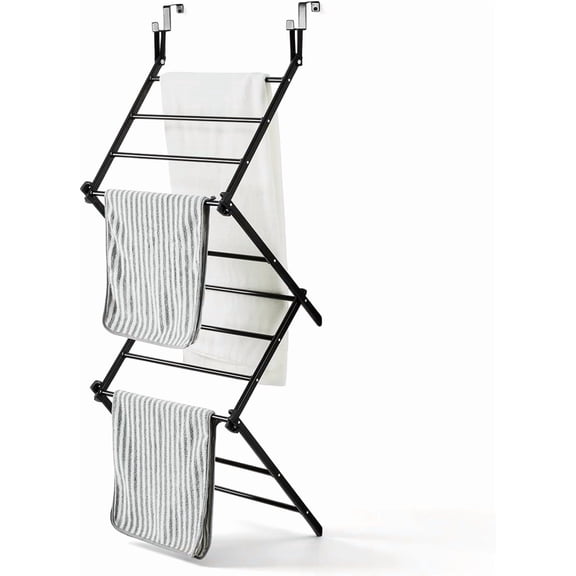 Over The Door Drying Rack, Foldable Hanging Clothes Drying Rack with 11 Drying Bars, Space Saving Laundry Rack for Towels, Clothes, Bath Towels, Bedroom, Bathroom & Laundry Room Doors