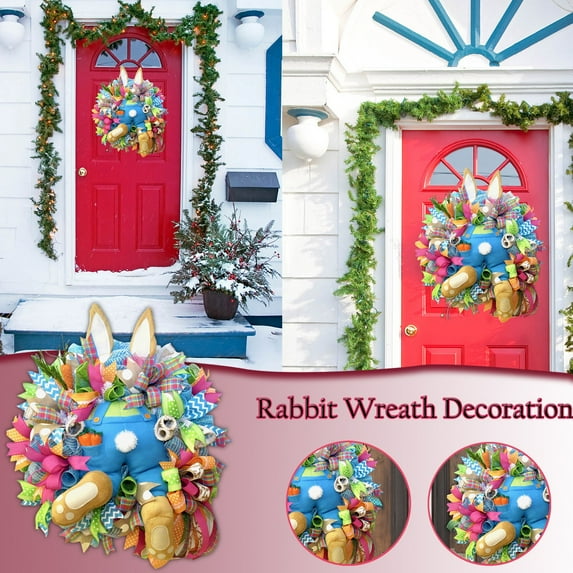 Door Easter Rabbit Wreath Decor,Easter Rabbit Front Door Wreath, Easter Thief Bunny Butt with Ears,Cartoon Rabbit Shape Garland Wall Decor Easter Decorations Ornaments Hanging