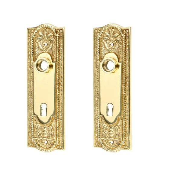 Door Escutcheon Keyhole Cover Back Plate Solid Brass 7 1/4" L Antique Decorative Beaded Door w/Keyhole Cover Tarnish Resistant Lacquered Door Plate | Renovators Supply Pack of 2