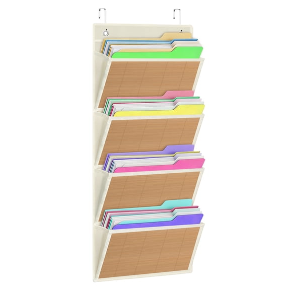 Over the Door File Organizer, Hanging File Folders Wall Organizer with 5 Large Pockets for Papers, Charts, Mails, Magazine, Office and Back To School Supplies Storage and Organization (Black)