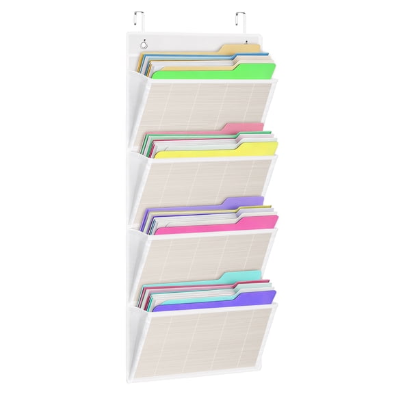 Over the Door File Organizer, Hanging File Folders Wall Organizer with 5 Large Pockets for Papers, Charts, Mails, Magazine, Office and Back To School Supplies Storage and Organization (Black)