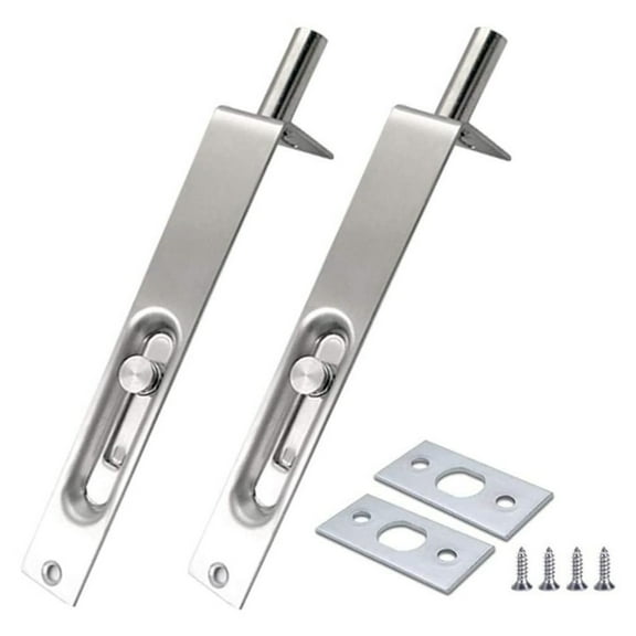 Door Flush Bolt 4 Inch Stainless Steel Concealed Security Door Guard for French Patio Double Wood Doors with Spring-Loaded Lever - 2 Pack