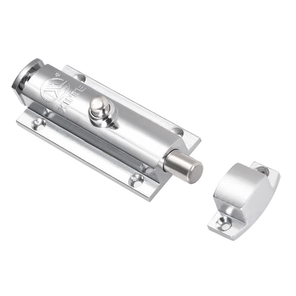 Door Flush Bolt, 4" Zinc Alloy Security Sliding Barrel Latch Lock with Spring Switch (Nickel Plated)