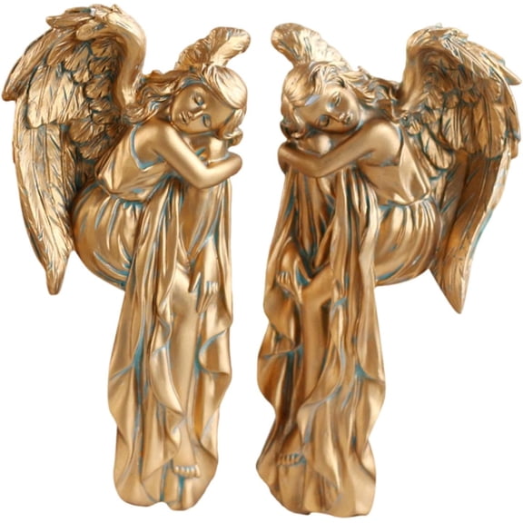 Door Frame Angel Decor, Resin Corner Wall Sculpture for Bedroom Living Room Entryway, Elegant Copper Color Sleeping Angel Corner Statue (2 Pcs, Copper)