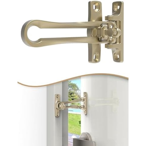 Door Guard Swing Bar Lock, Door Latch Security Latch for Kids Safety and Home Security, Ideal for Apartment, Hotel & Commercial Outward-Opening Front Door. Zinc Alloy, Matte Gold