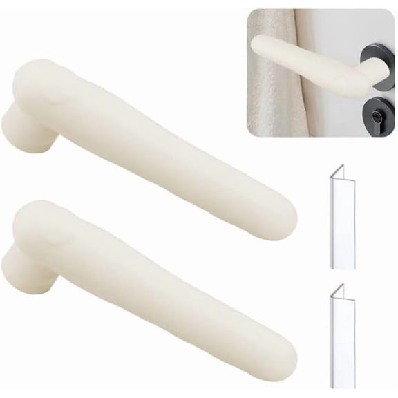 Door Handle Covers, 2Pcs Silicone Door Handle Glove Covers Safety Door Knob Cover Anti-Static Door Knob Protector for Flat Square Door Levers (Creamy White)