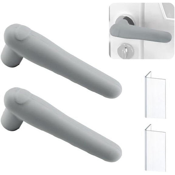 Door Handle Covers, 2Pcs Silicone Door Handle Glove Covers Safety Door Knob Cover Anti-Static Door Knob Protector for Flat Square Door Levers (Grey)