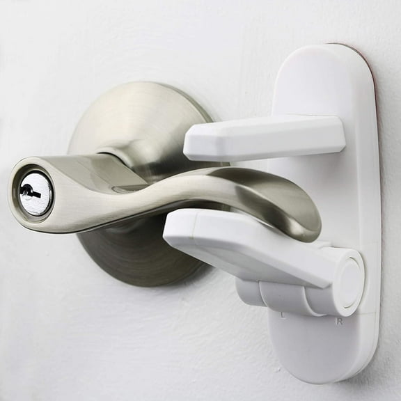 Door Handle Lock (4 Pack) - Durable ABS with 3M Adhesive - Easy to do with one hand by an adult, no tools required