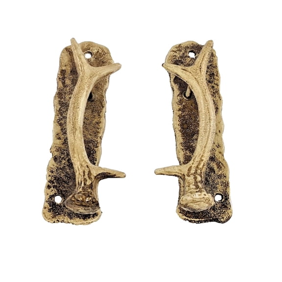 Door Handles with Cast Iron Deer Antler Rustic Design (a pair)