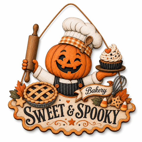 Door Hanger Baker Pumpkin Scarecrow Wooden Front Porch Decor for Halloween Kitchens