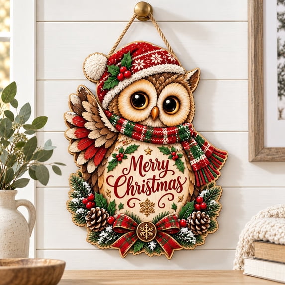 Door Hanger Christmas Owl Wooden Front Door Holiday Decor - Walmart.com