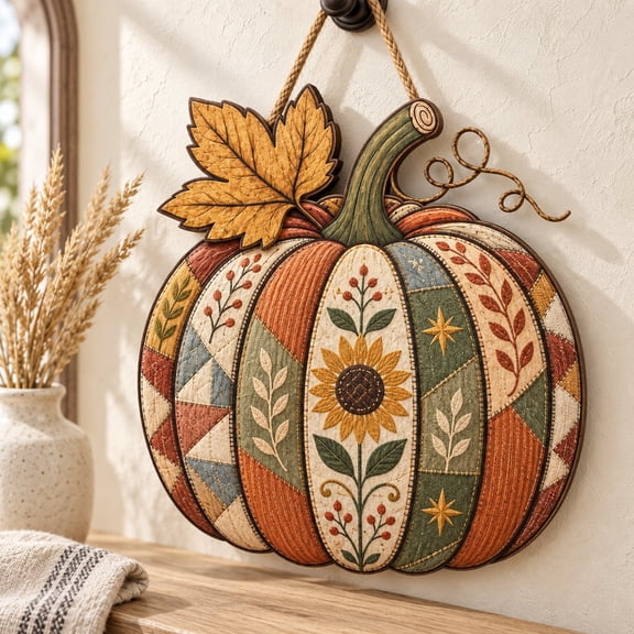 Door Hanger, Fall Pumpkin Rustic Farmhouse Design, Wood Sign for Front Door and Porch, Halloween Autumn Decor Gift