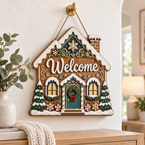 Door Hanger Gingerbread House Wooden Front Door Decor Christmas