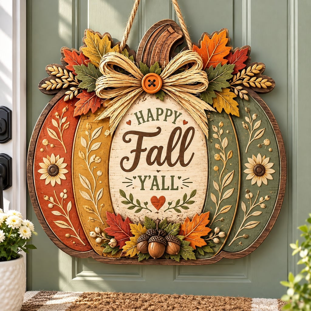Rustic Fall Gate Door Hanger, Happy Fall Y'all Pumpkin Rustic Wood Porch Decor - Walmart.com