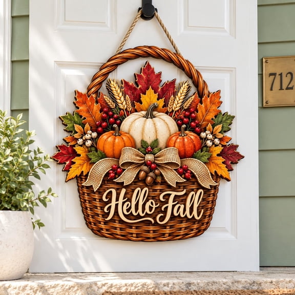 Door Hanger Hello Fall Pumpkin Maple Leaf Wooden Front Door Decor Autumn Gift