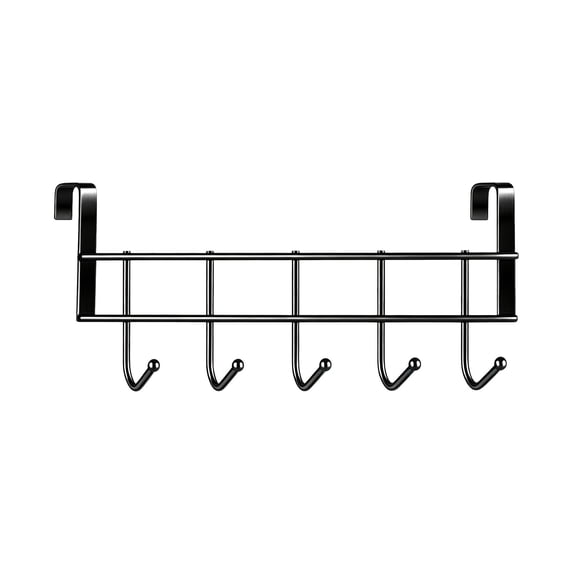 Door Hanger Hook,Heavy Duty Storage Holder for Hanging,Kitchen Cabinet Rack Hook,Space Saving Storage Hanger with Metal 5 Hooks for Bedroom Bathroom Pool Kitchen Towels Bag Coats (1.97in Black)
