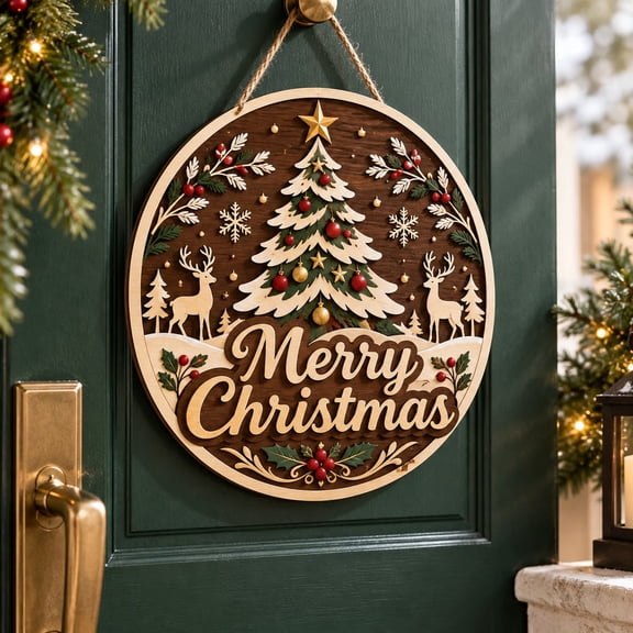 Door Hanger Merry Christmas Tree Wooden Door Decor Holiday