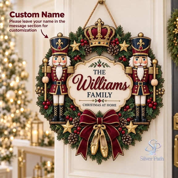 Door Hanger, Personalized Nutcracker Christmas Wooden Welcome Sign for Front Porch, Family Gift