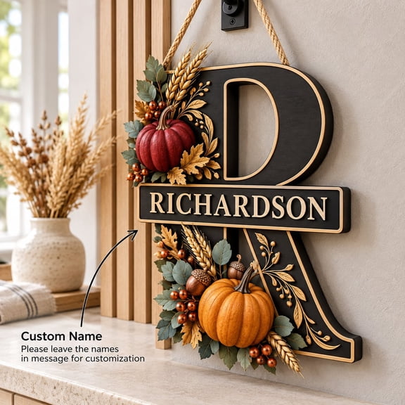 Door Hanger Personalized Pumpkin Monogram Wooden Front Door Decor Fall