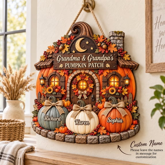 Door Hanger Pumpkin Patch Wooden Front Door Decor Thanksgiving Gift ...
