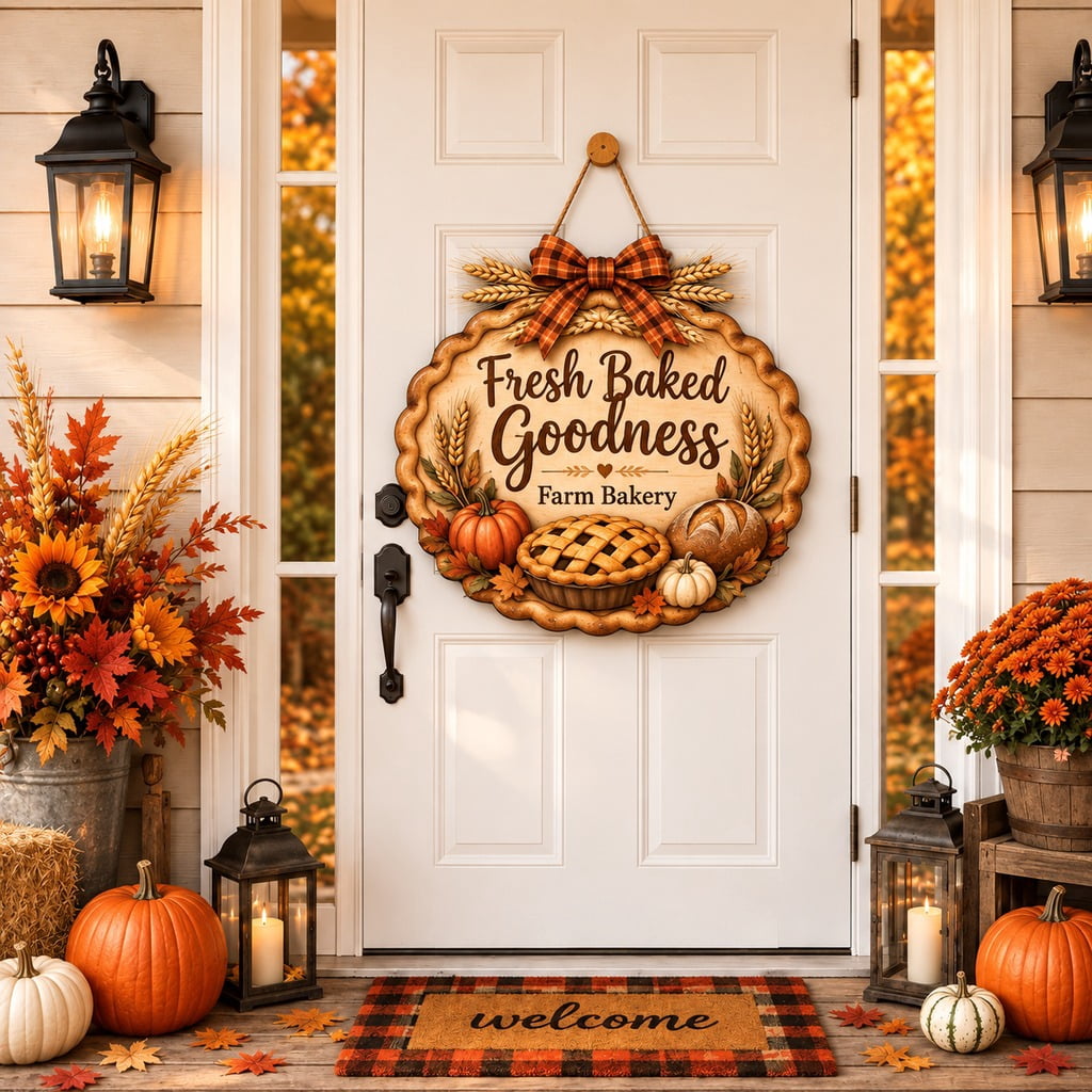 Small Ranch Entry. Sign Door Hanger Rustic Farm Bakery Wooden Front Entry Sign for Autumn Hosts ...