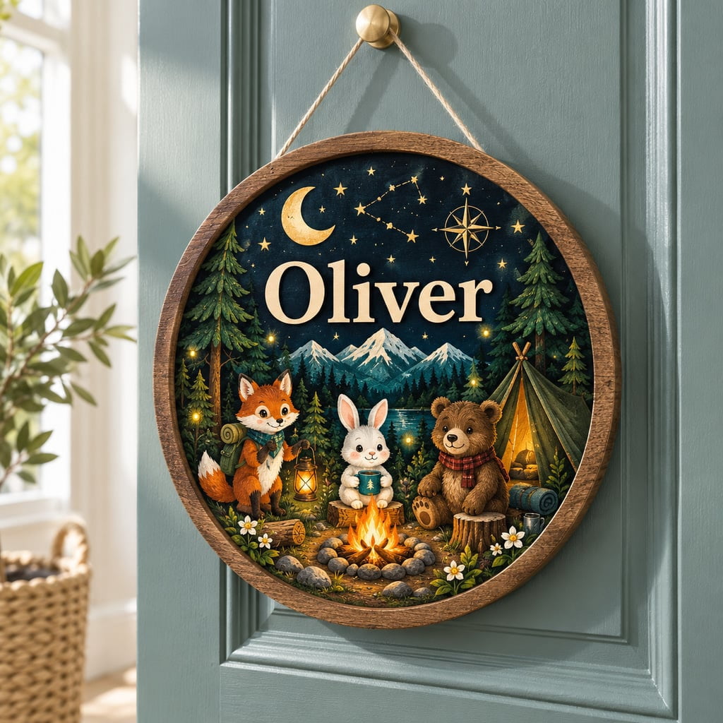 Door Hanger Sign Forest Animal Adventure Personalized Name Wooden ...