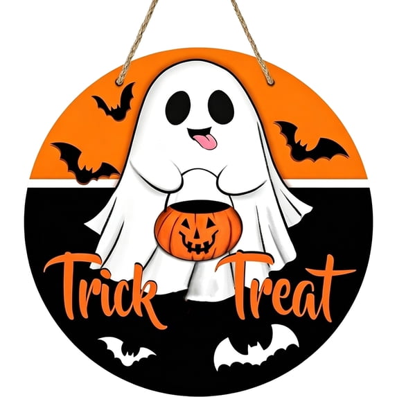 Door Hanger Sign Halloween Wooden 12 Inch Round Hanging Decor for Front Door Porch Home Indoor Outdoor Halloween Party