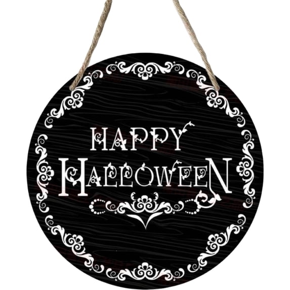 Door Hanger Sign Happy Halloween Wooden 12 Inch Round Holiday Plaque for Front Door Porch Indoor Outdoor Halloween Home Decor