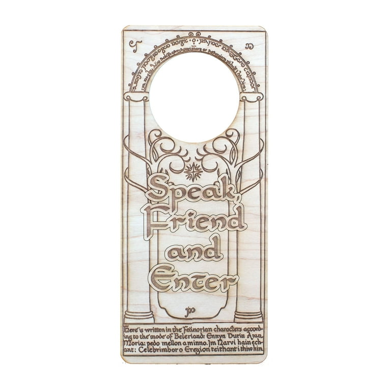 Door Hanger - Speak Friend and Enter 9x4in Raw Wood Door Hanger - Speak Friend and Enter 9x4in Raw Wood