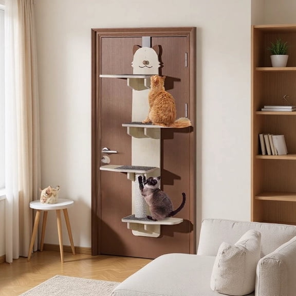 Door Hanging Cat Shelf, Over The Door Cat Tree, Door Cat Tree 4-Tier Climbing Tower Wood