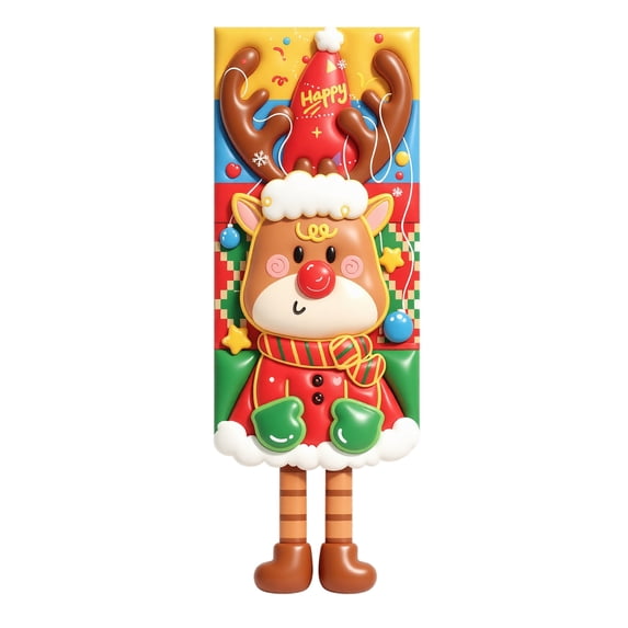 Door Hanging Decor 3D Cartoon Reindeer Christmas Fabric 1 Piece for Front Door Entryway Wall Home Holiday Decoration