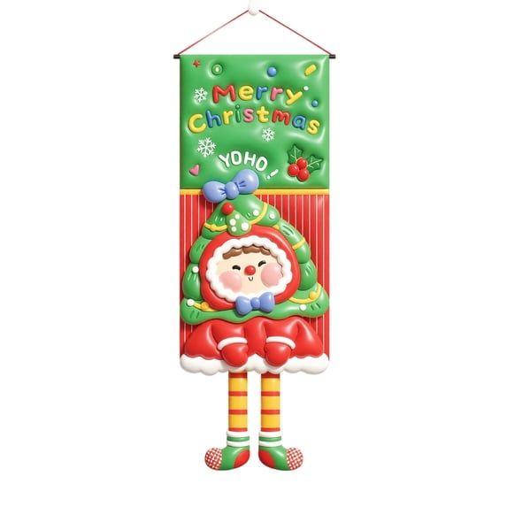 Door Hanging Decor Colorful Cartoon Character Christmas Fabric 1 Piece for Entryway Home Wall Holiday Season Decoration