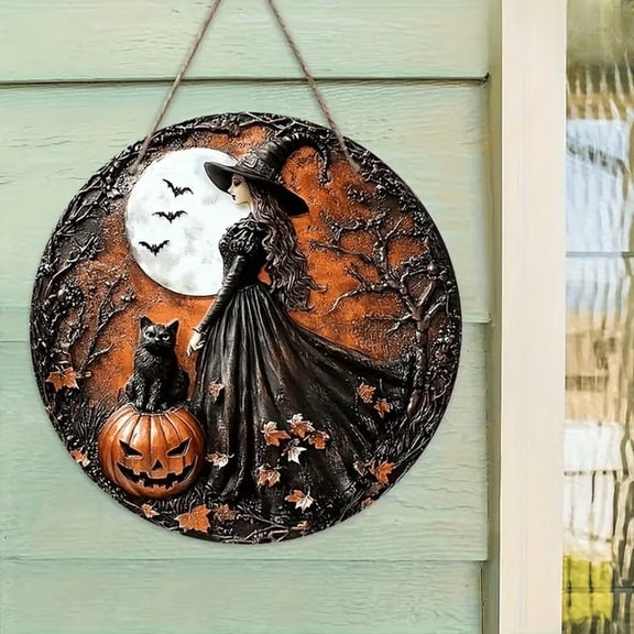 Door Hanging Decoration,2D Halloween Witch Decorative Door Sign Indoor & Outdoor Home Porch Hanging Ornament
