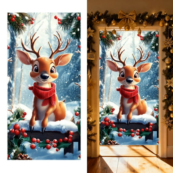 Door Hanging Decoration for Front Door - Elastic Fabric Santa Wraps for Indoor Walls Party Celebrations