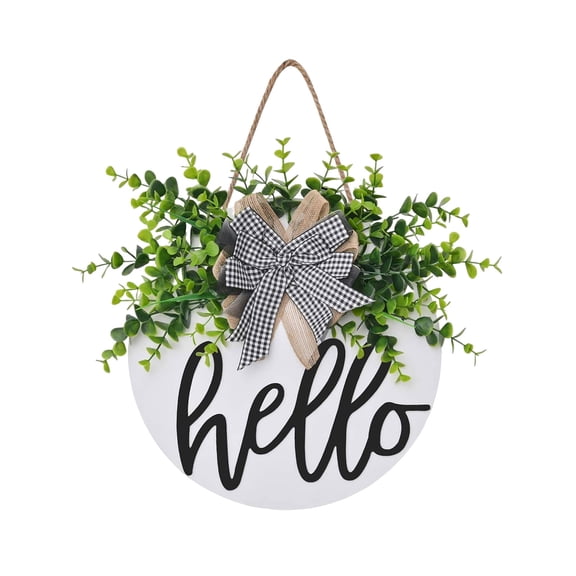 Door Hanging Decoration for Home Hello Door Plate Decorative Wall Plaque with Flower Design and Natural Home,30x30 cm,White