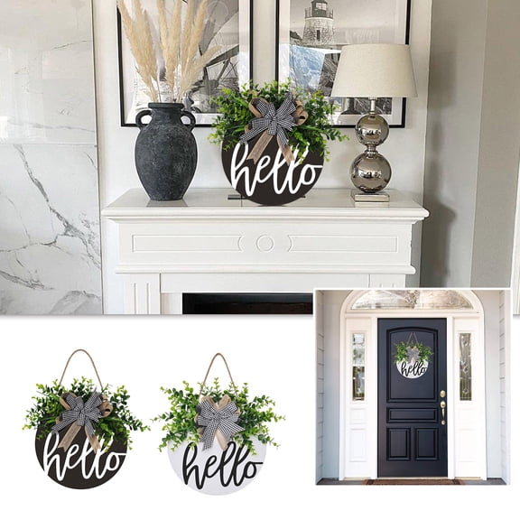 Door Hanging Decoration for Home Hello Door Plate with Decorative Flower Wall Hanging and Wall Artwork for Entrance or Hall, 30x30 cm, White