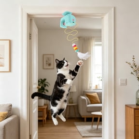 Door Hanging Interactive Cat Toy 4.7 Inch Automatic Retractable Self Play Teaser Adjustable Training Toy for Indoor Cats Green