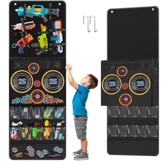 Over the Door Organizer for Toy Guns, Storage Door Hanger for Toy Blasters, Darts, Goggles- Hanging Storage Organizer Bag for Game Rooms,Bedroom, Large Capacity